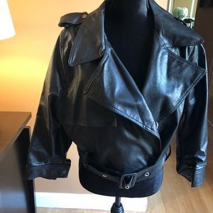 Faux leather double breasted jacket.